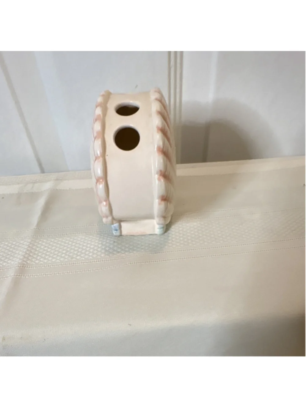 Hand Painted Ceramic Shell Vase Glossy White Pink Decorative Beach Theme